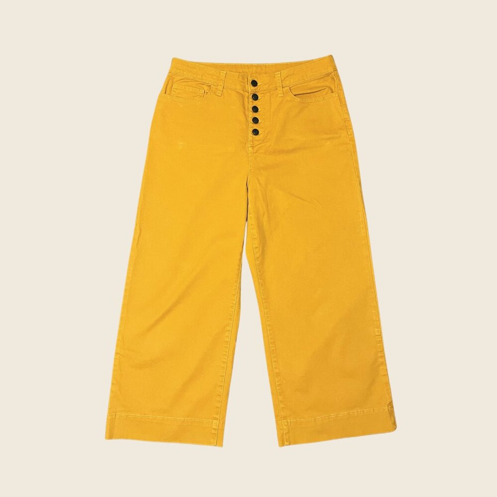 Mustard Yellow High Waist Wide Leg Cropped Pants Size M